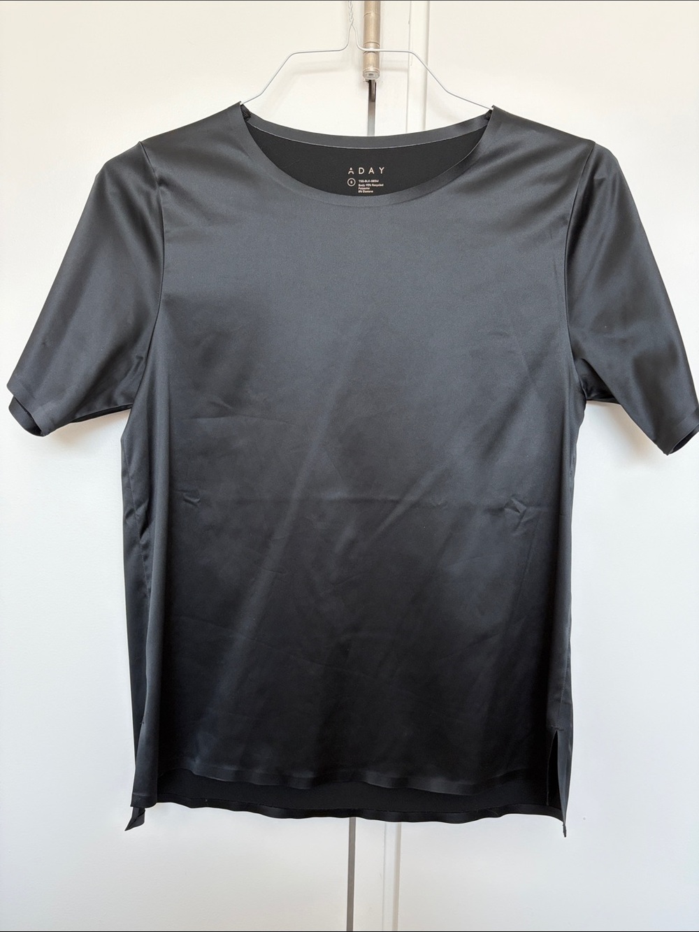 ADAY First Class Satin Crewneck Tee in Black